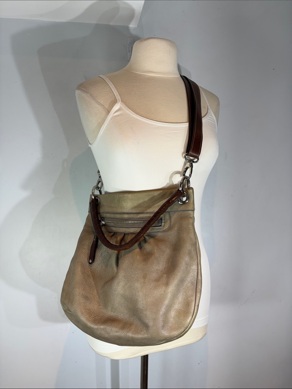 ROOTS CANADA PURSE GREY LEATHER OLIVIA CROSSBODY MESSENGER 2-WAY BAG TOTE